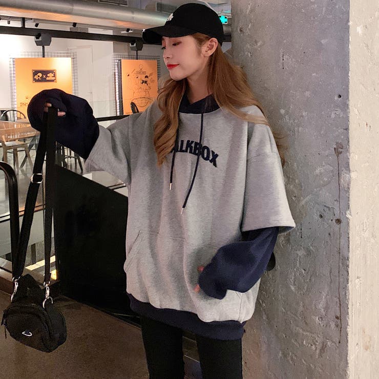 裏起毛フェイクレイヤードプルパーカー レディース トップス | SHUSHU | 詳細画像2 