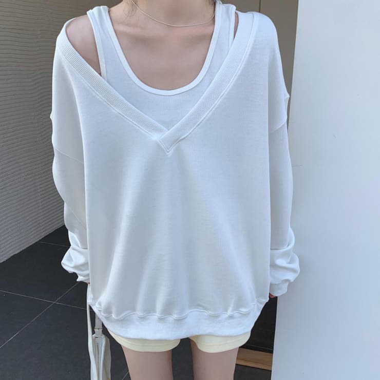 インナータンクトップ付きVネックカットソー レディース トップス | SHUSHU | 詳細画像3 