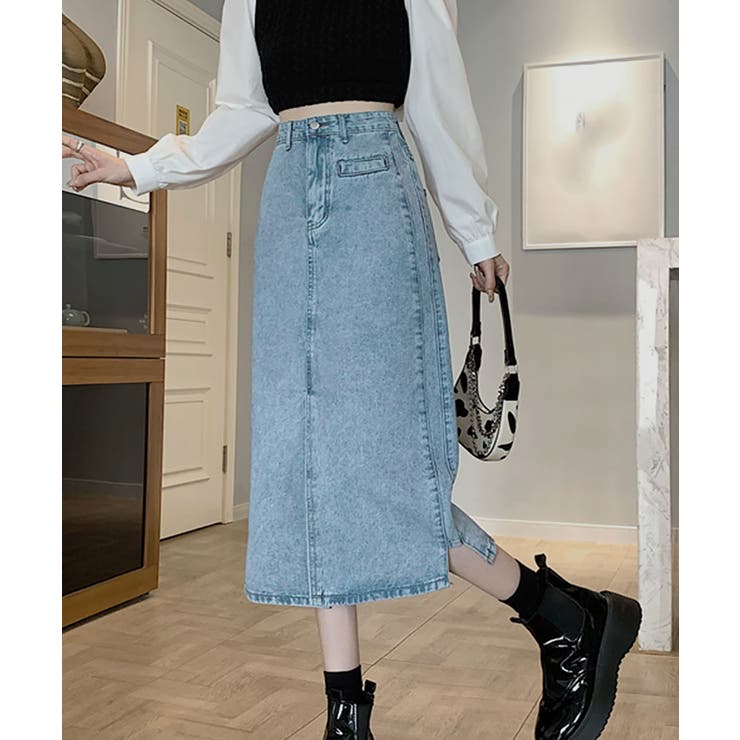 デニムスカート スリット入り ミモレ丈 | SHUSHU | 詳細画像1 