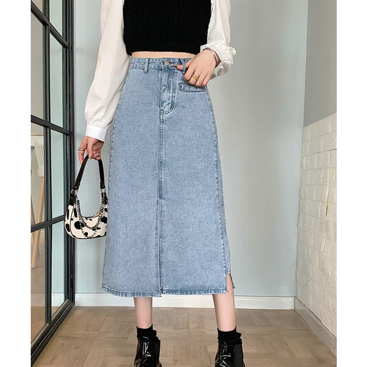 デニムスカート スリット入り ミモレ丈 | SHUSHU | 詳細画像3 