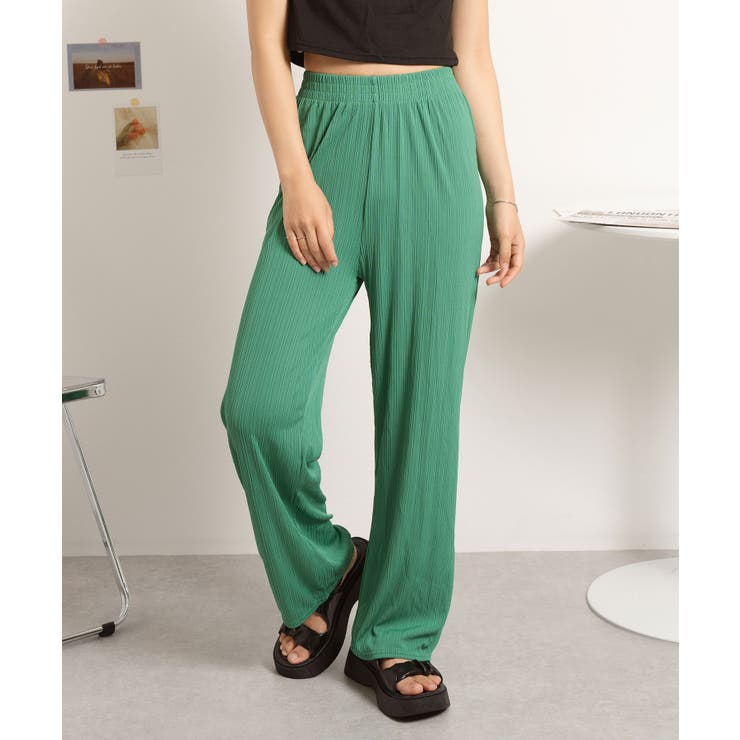グリーン | セミワイドパンツ プリーツパンツ 美脚 | SHUSHU