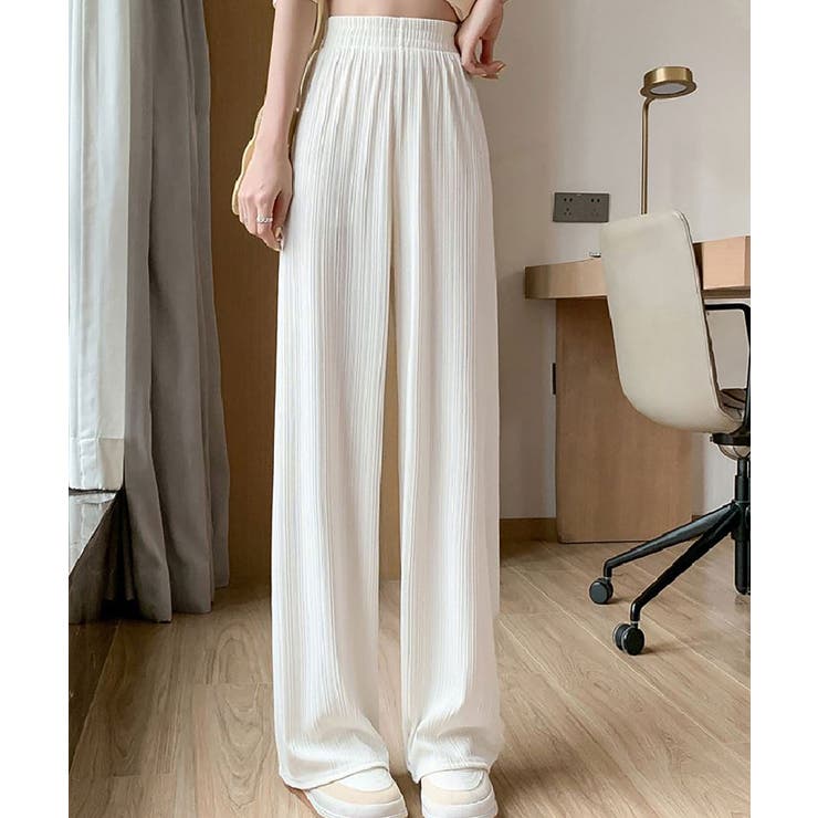 アイボリー | セミワイドパンツ プリーツパンツ 美脚 | SHUSHU
