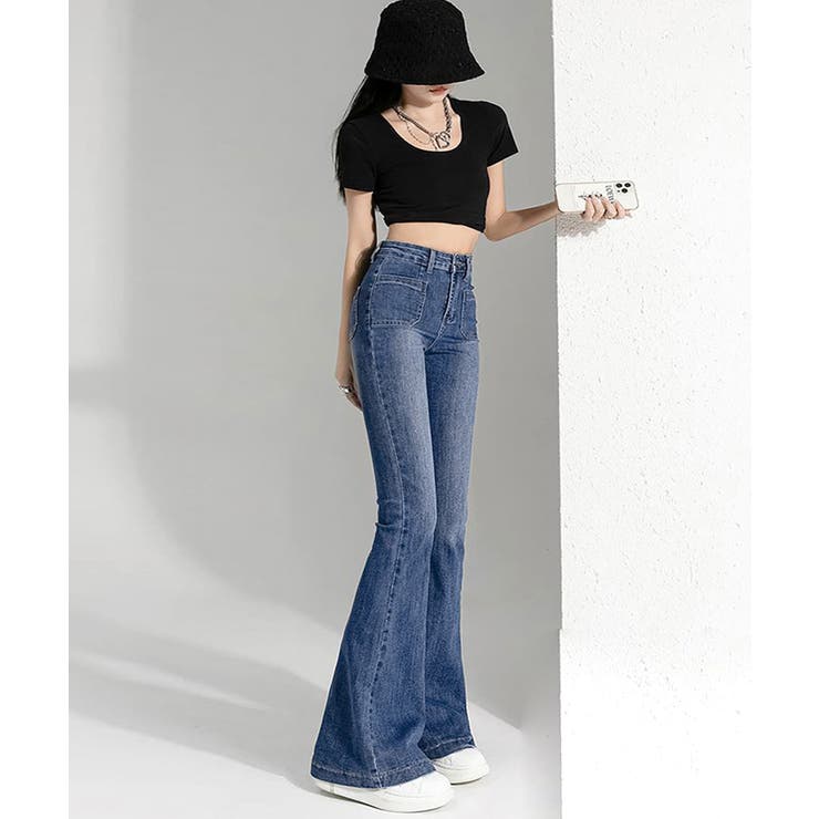 フレアデニムパンツ ハイウエスト 韓国風 | SHUSHU | 詳細画像2 