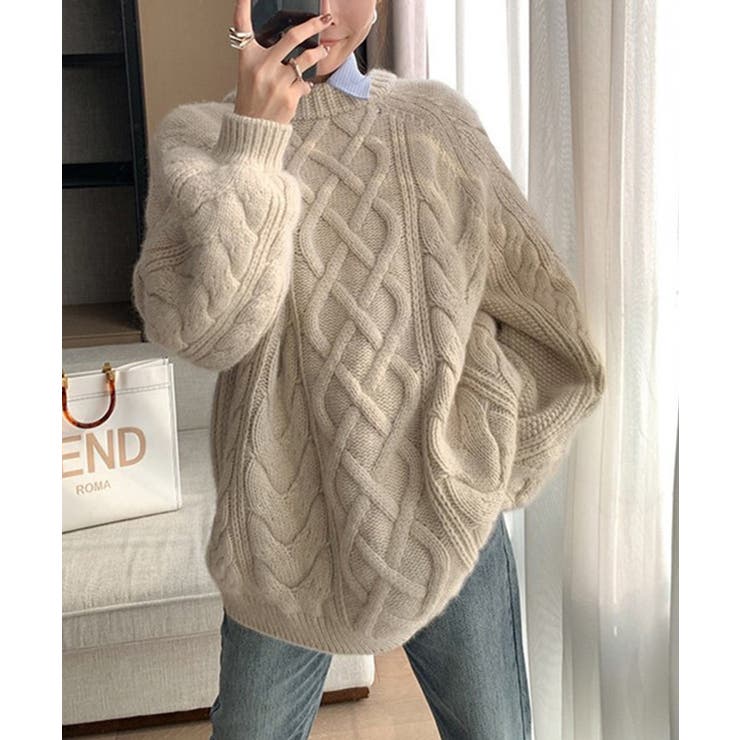 アイボリー | 韓国風 ケーブル編み ニット | SHUSHU
