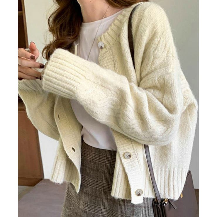 ベージュ | ニットカーディガンレディースアウター 秋冬 ゆったり | SHUSHU