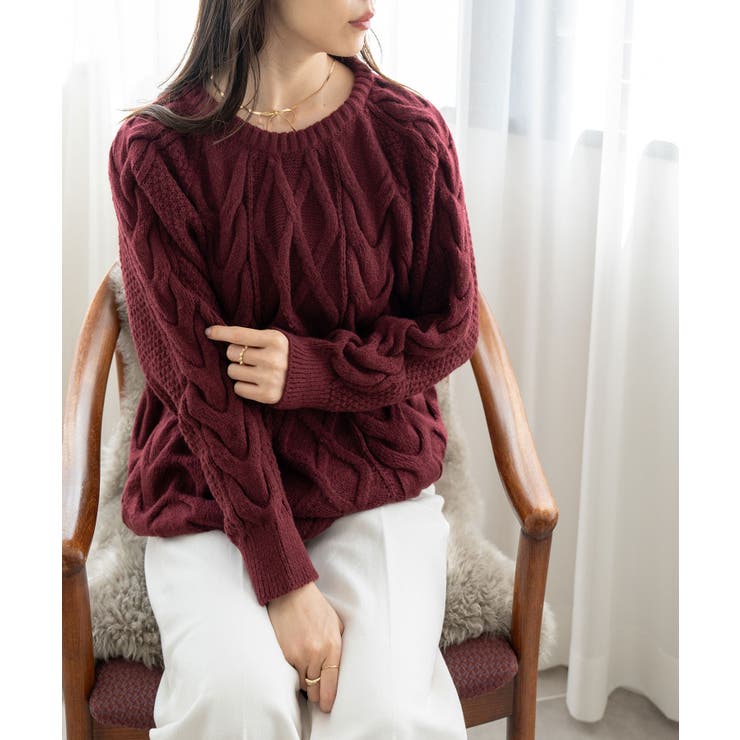 パープル | ケーブル編み ニット レディース | SHUSHU