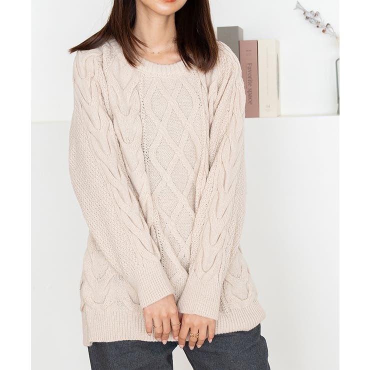ベージュ | ケーブル編み ニット レディース | SHUSHU