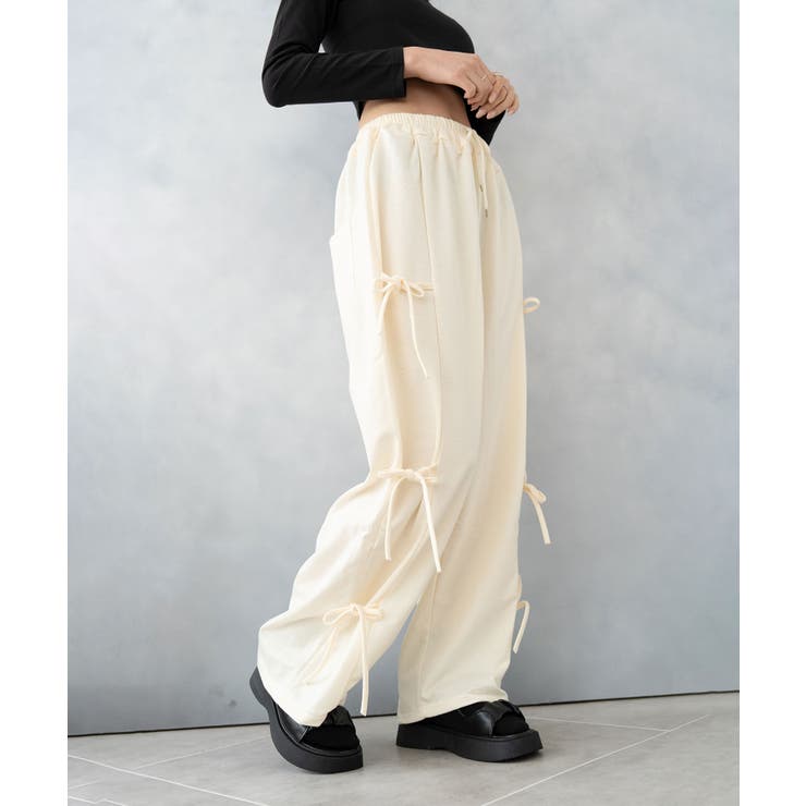 クリーム | サイドリボンスウェットパンツ | SHUSHU