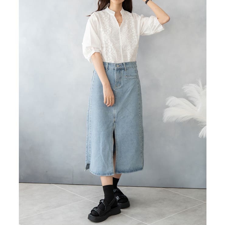 デニムスカート スリット入り ミモレ丈 | SHUSHU | 詳細画像14 