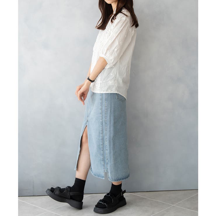 デニムスカート スリット入り ミモレ丈 | SHUSHU | 詳細画像13 