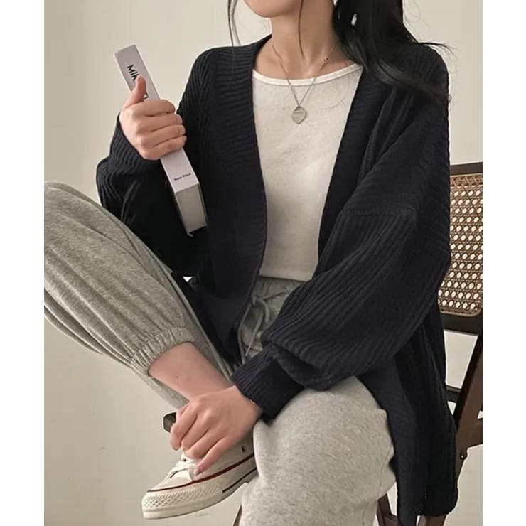 ブラック | ニット カーディガン ミドルゲージ | SHUSHU