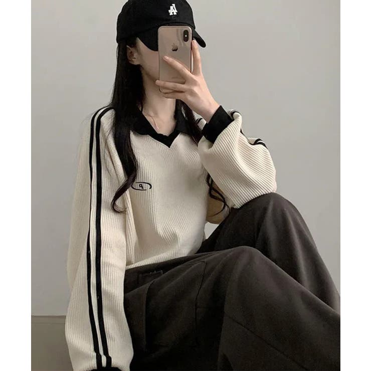 ポロ襟 ライン入り ワッフル カットソー | SHUSHU | 詳細画像9 