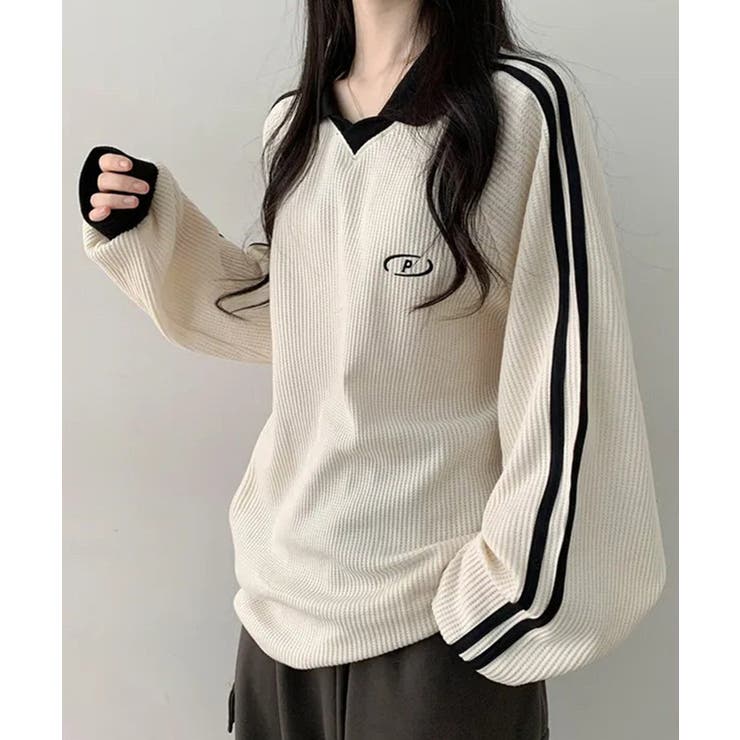 ポロ襟 ライン入り ワッフル カットソー | SHUSHU | 詳細画像6 