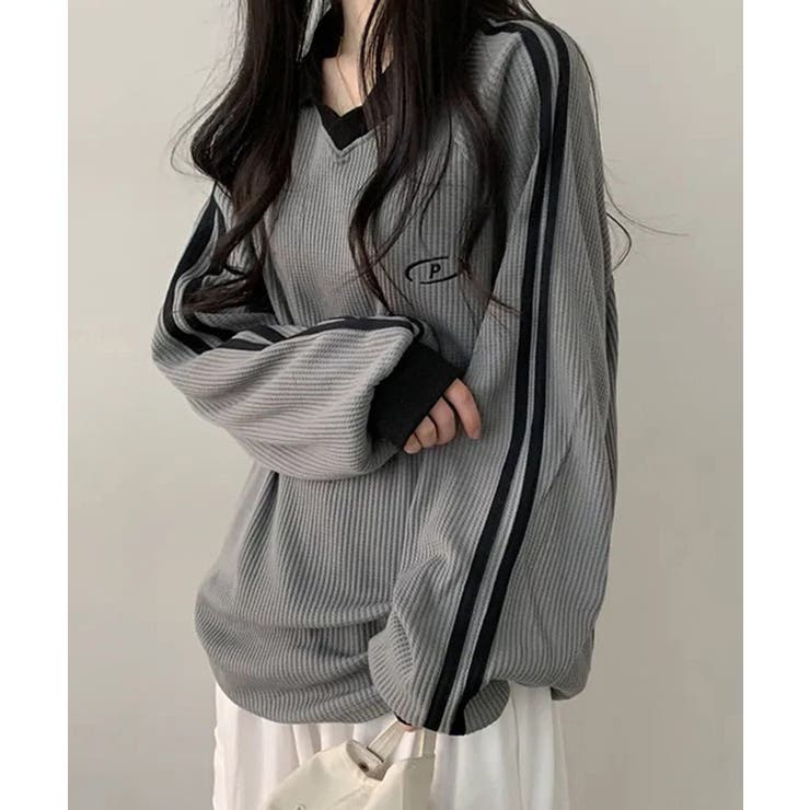 ポロ襟 ライン入り ワッフル カットソー | SHUSHU | 詳細画像2 