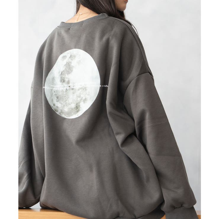 チャコールグレー | フルムーン バックプリント スエット 長袖  | SHUSHU