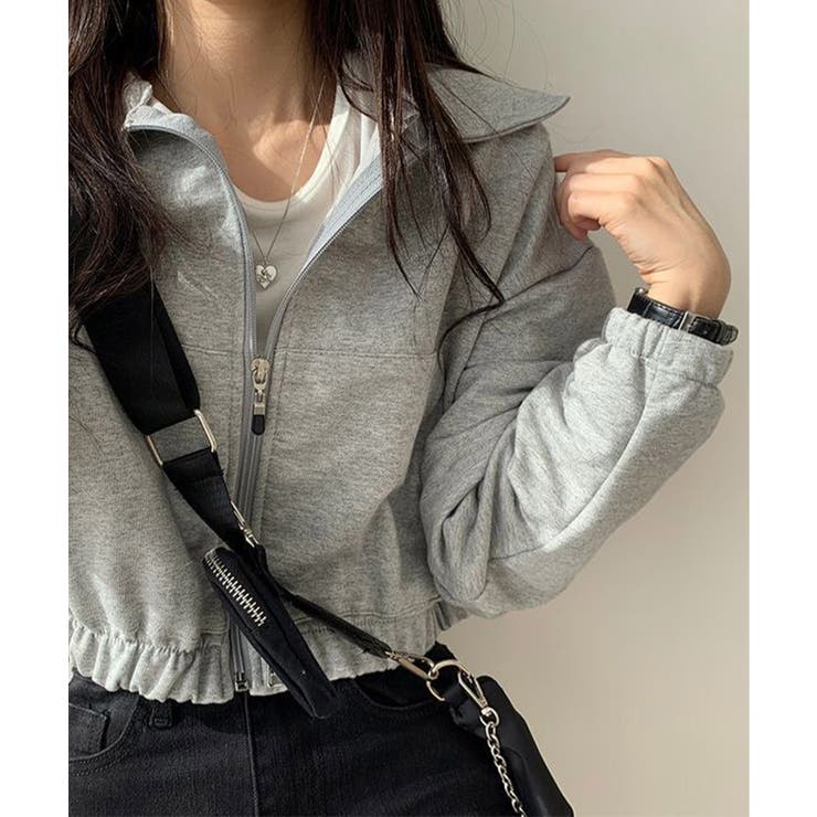 薄手 クロップド フルジップ スエット ブルゾン | SHUSHU | 詳細画像7 