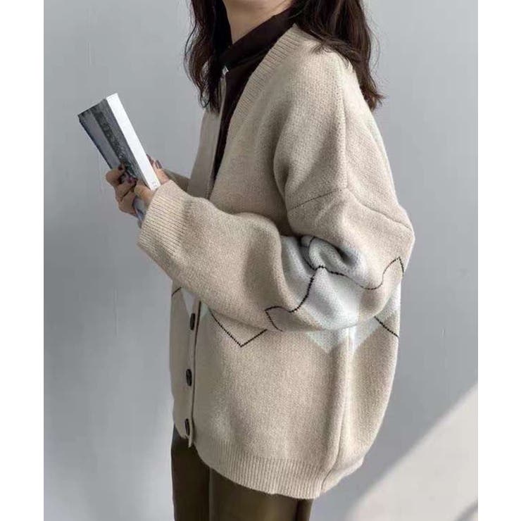 ベージュ | ダイヤ柄 ニット カーディガン | SHUSHU