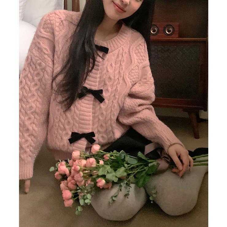 ケーブル編み リボン ニット カーディガン | SHUSHU | 詳細画像4 