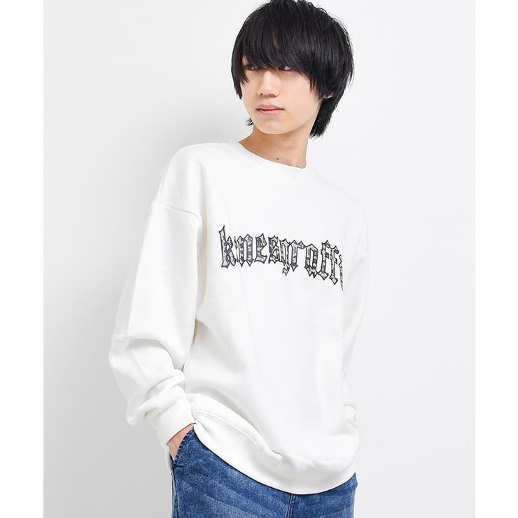 オフホワイト | 裏起毛ぼかしアーチロゴトレーナー スウェット 長袖 | 子ども服 SHUSHU