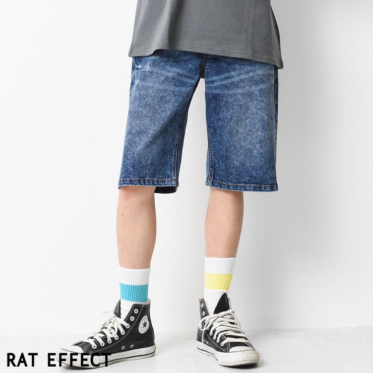 ネイビー | ケミカルデニムクラッシュハーフパンツ ボトムス 半ズボン | 子ども服 SHUSHU