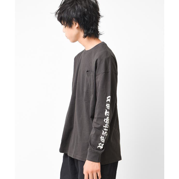 チャコール | 袖ロゴプリントロングTシャツ トップス 長袖 | 子ども服 SHUSHU