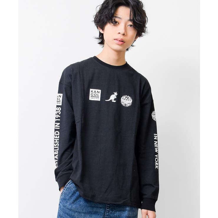 ブラック | KANGOL 別注袖プリントロングTシャツ トップス | 子ども服 SHUSHU