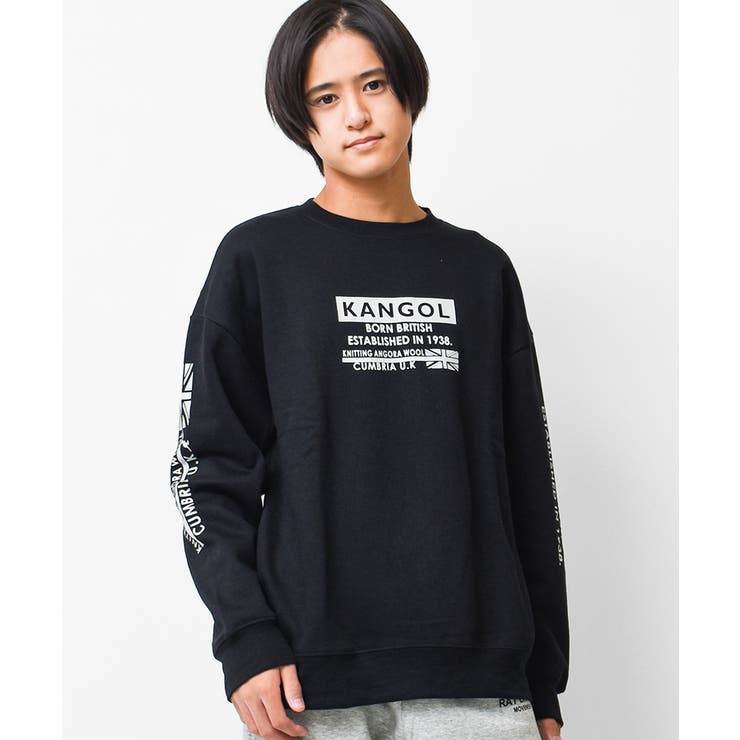 ブラック | KANGOL 別注裏起毛袖ロゴトレーナー スウェット | 子ども服 SHUSHU