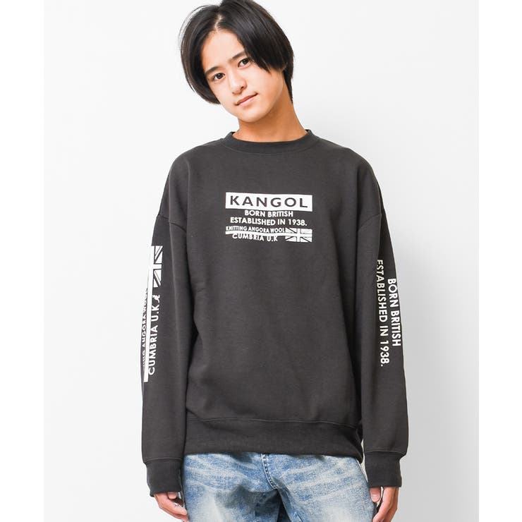 チャコール | KANGOL 別注裏起毛袖ロゴトレーナー スウェット | 子ども服 SHUSHU