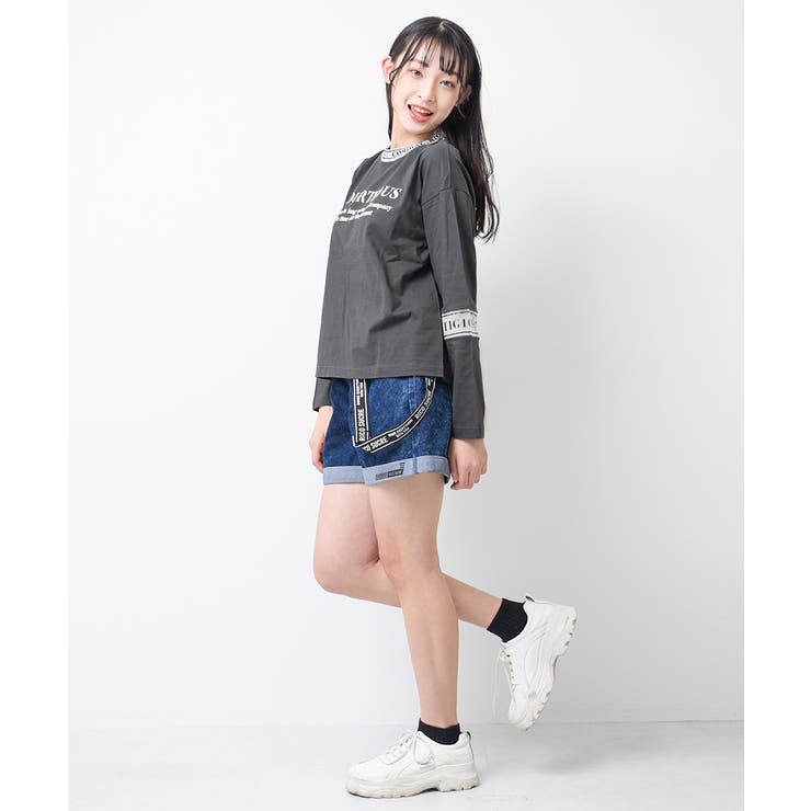 襟ロゴ袖メッシュ切り替えTシャツ トップス ロンT | 子ども服 SHUSHU | 詳細画像3 