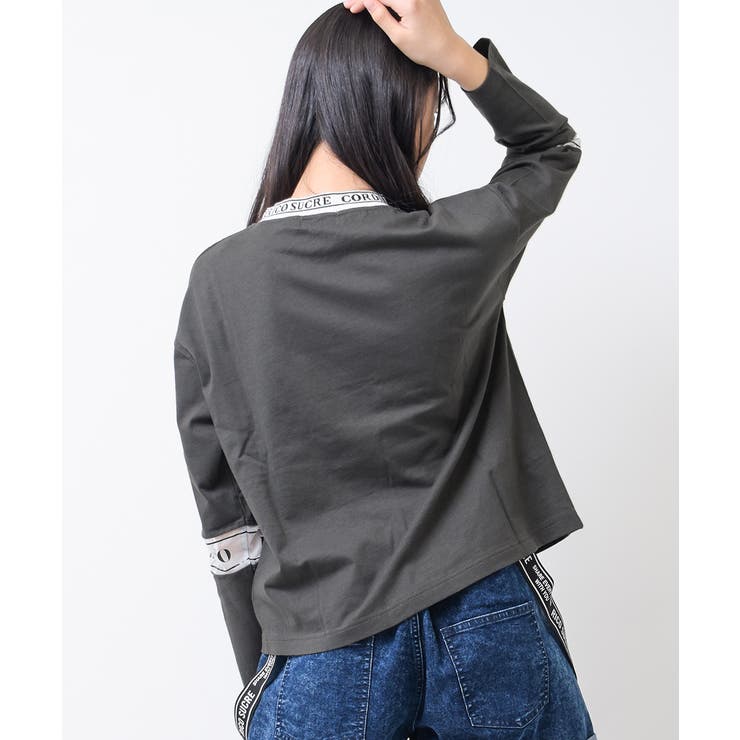 襟ロゴ袖メッシュ切り替えTシャツ トップス ロンT | 子ども服 SHUSHU | 詳細画像4 