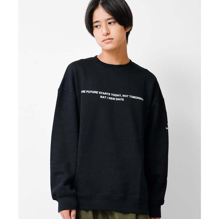 ブラック | 裏起毛袖ネームロゴプリントトレーナー スウェット トップス | 子ども服 SHUSHU