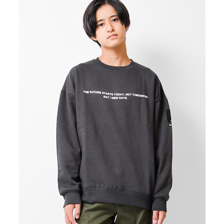 チャコール | 裏起毛袖ネームロゴプリントトレーナー スウェット トップス | 子ども服 SHUSHU