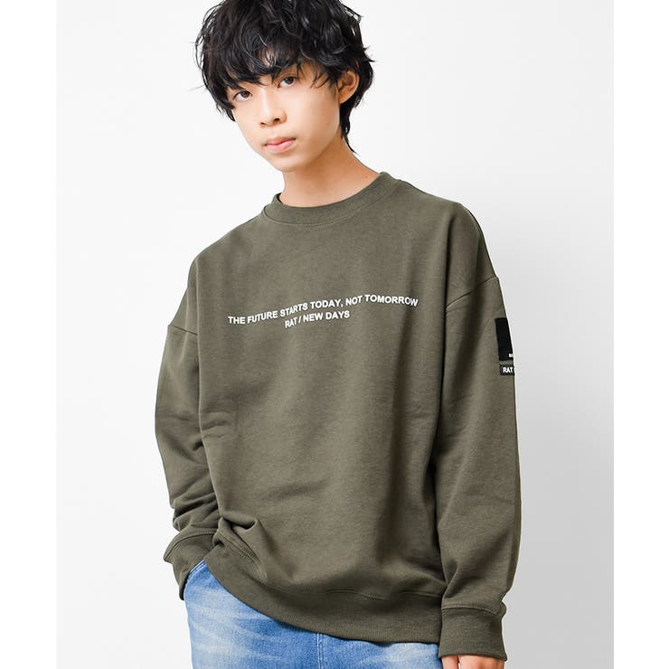 カーキ | 裏起毛袖ネームロゴプリントトレーナー スウェット トップス | 子ども服 SHUSHU