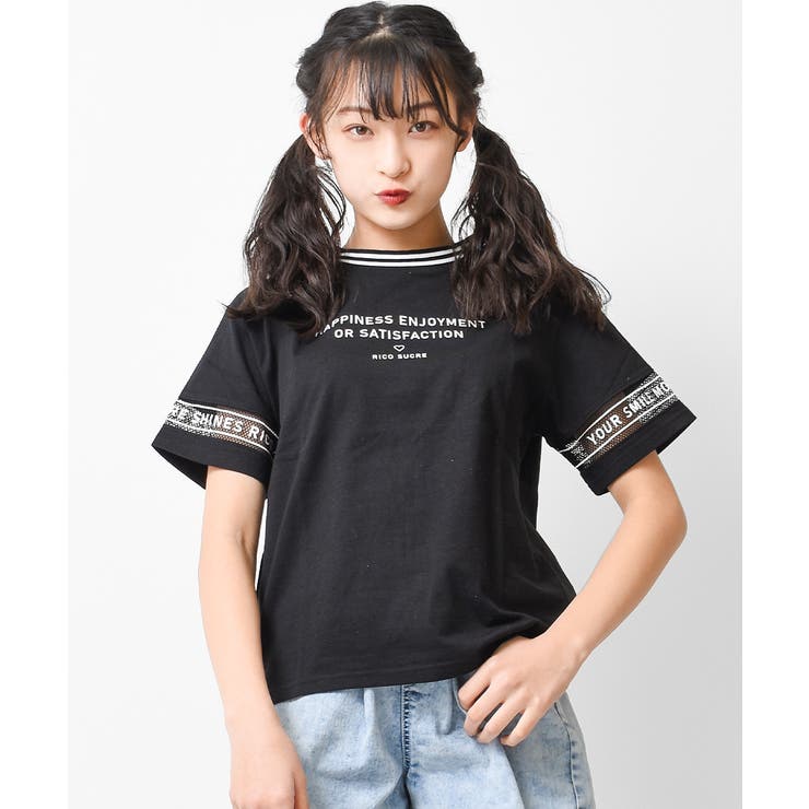 袖チュールロゴTシャツ トップス 半袖[品番：SHUK0001209