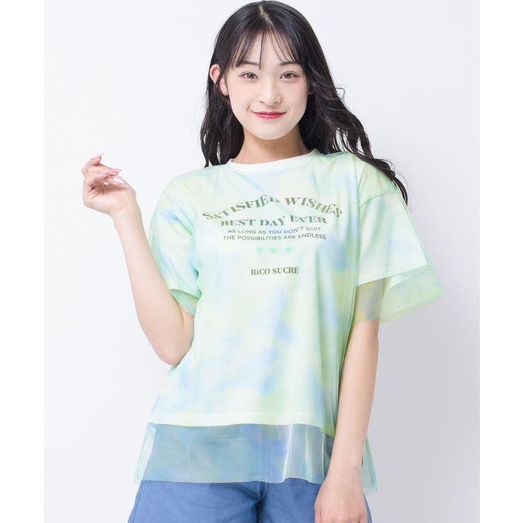 チュール重ねタイダイTシャツ トップス 半袖[品番：SHUK0001398