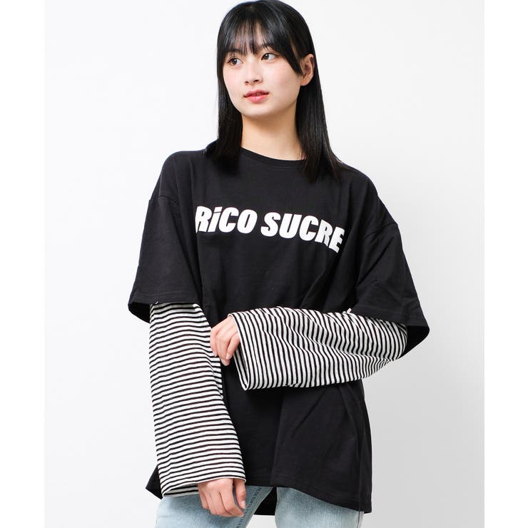 ブラック | フェイクレイヤードボーダーロングTシャツ トップス ロンT | 子ども服 SHUSHU