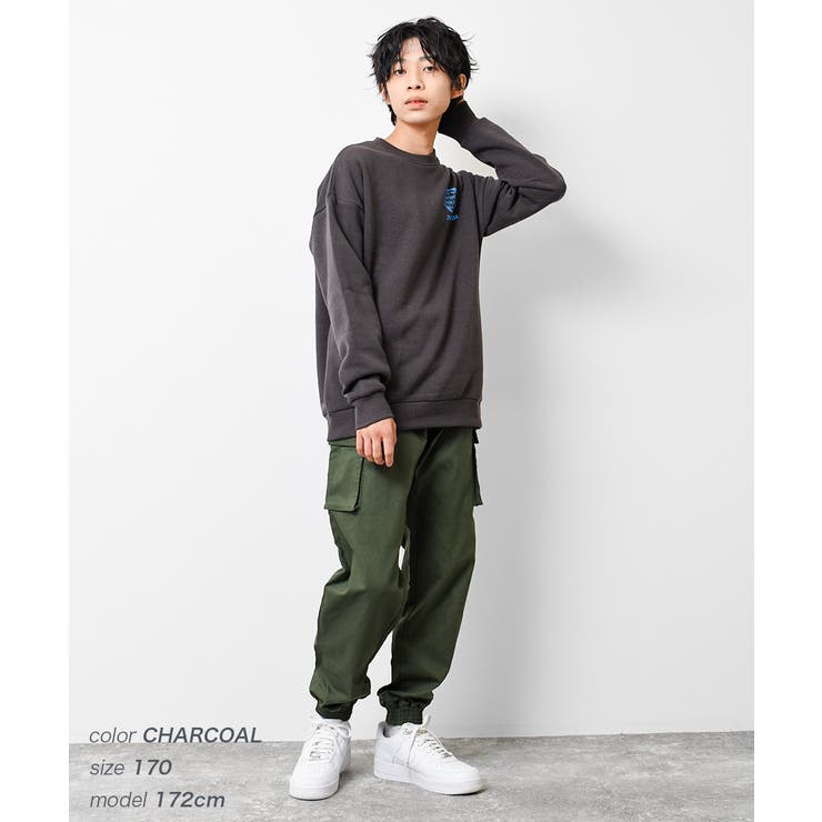 チャコール | 裏起毛アースロゴバックプリントトレーナー スウェット トップス | 子ども服 SHUSHU