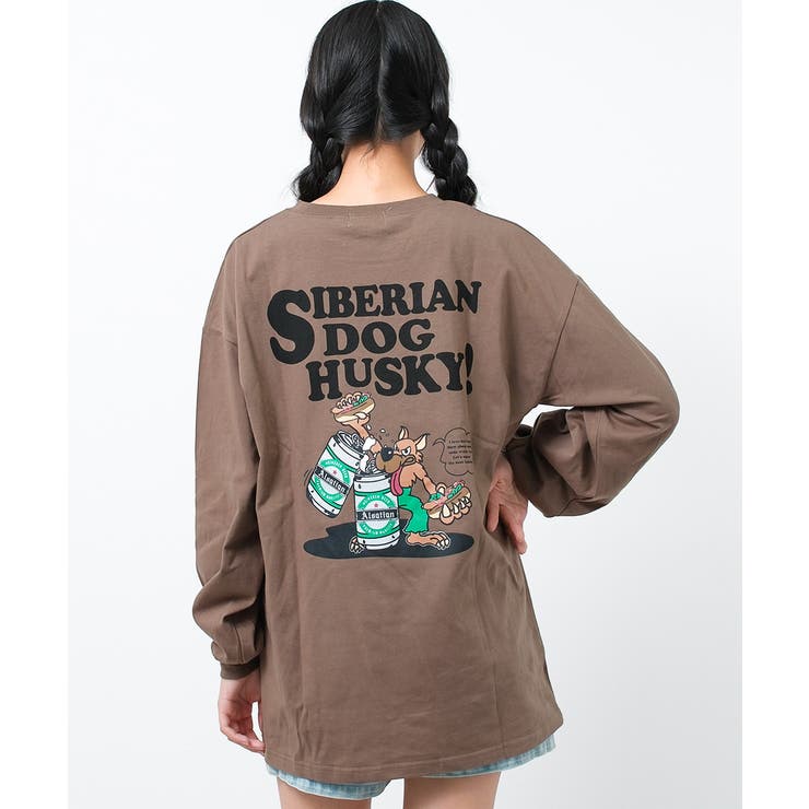 モカ | バックWOLFDOGプリントロングTシャツ トップス ロンT | 子ども服 SHUSHU