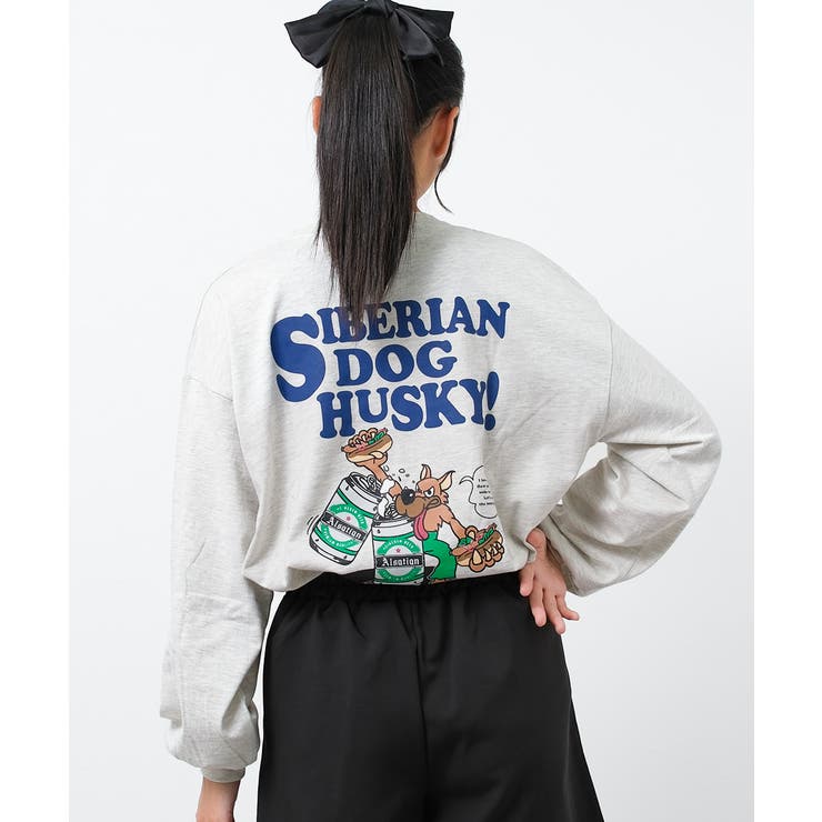 オートミール | バックWOLFDOGプリントロングTシャツ トップス ロンT | 子ども服 SHUSHU