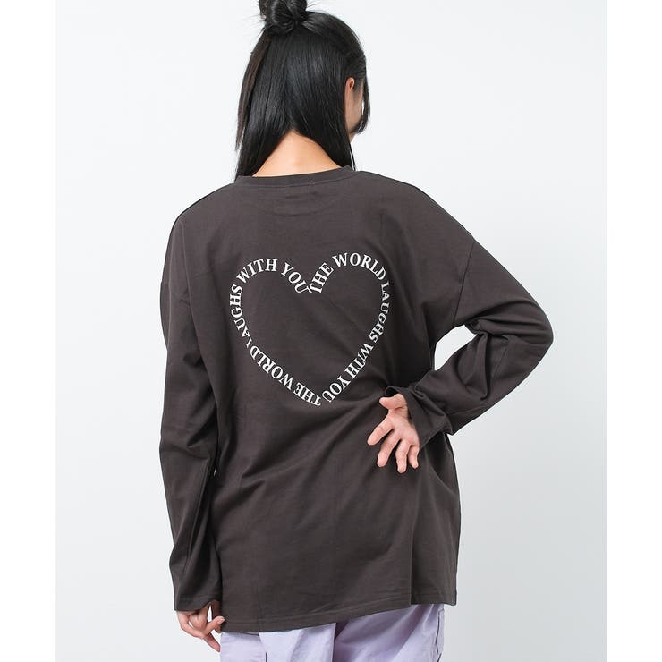 チャコールグレー | バックハートプリントロングTシャツ トップス ロンT | 子ども服 SHUSHU