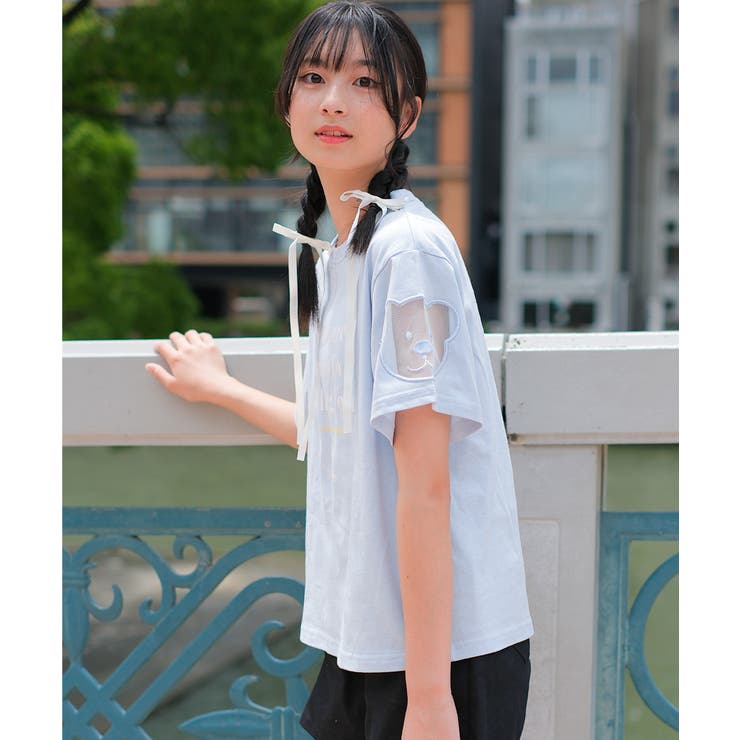 驚きの値段で 袖ベアーチュールTシャツ 半袖[品番：SHUK0001394 トップス 半袖Tシャツ