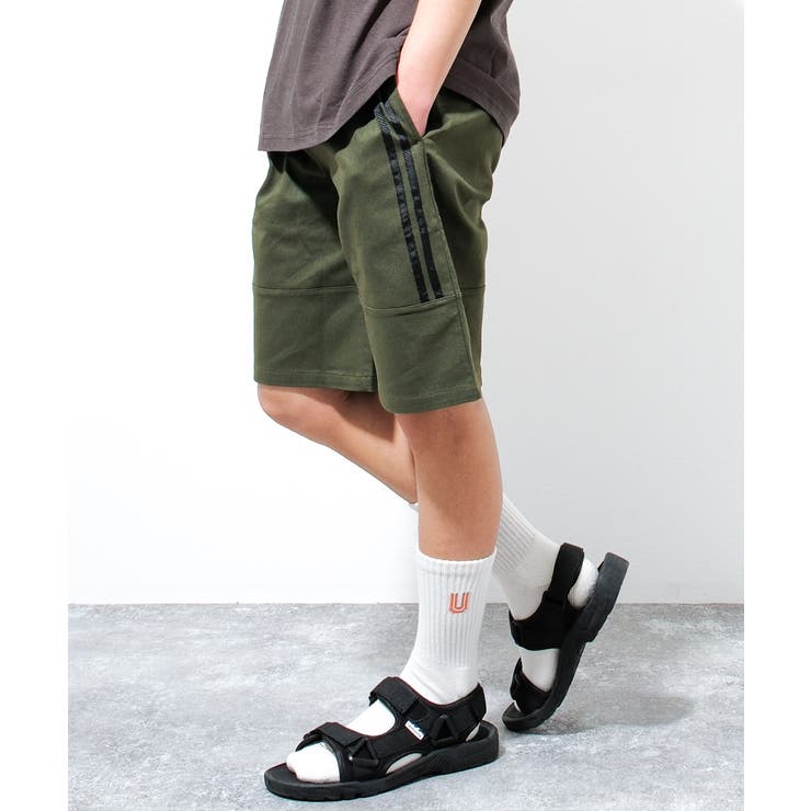 カーキ | ツイルサイドラインショートパンツ ボトムス 半ズボン | 子ども服 SHUSHU