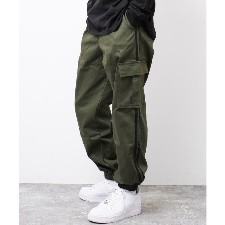 カーキ | ワイドジョガーラインカーゴパンツ ボトムス 長ズボン | 子ども服 SHUSHU