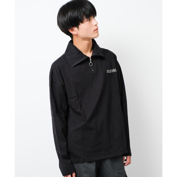 ブラック | ハーフジップロングTシャツ トップス 長袖 | 子ども服 SHUSHU
