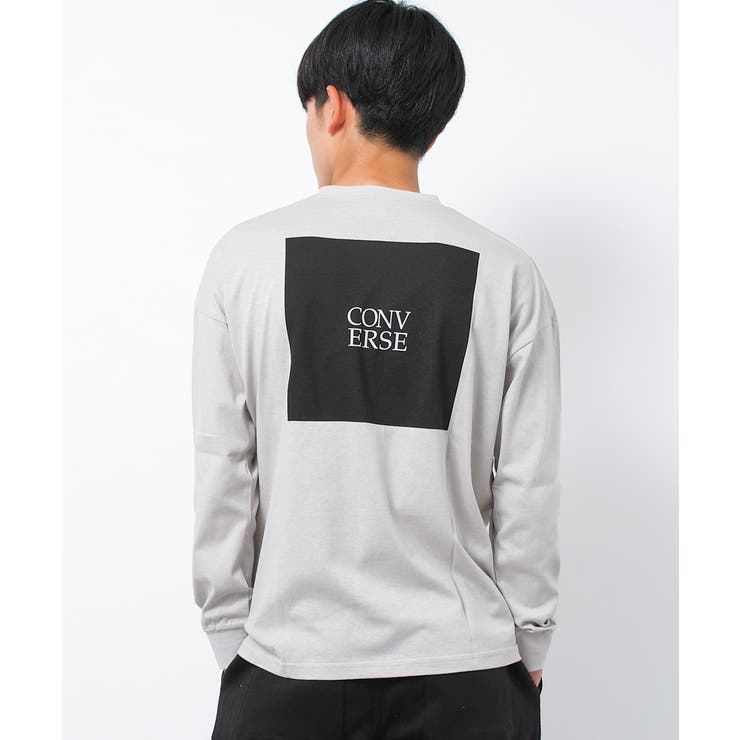 ライトグレー | CONVERSE 別注バックスクエアプリントロングTシャツ カットソー | 子ども服 SHUSHU