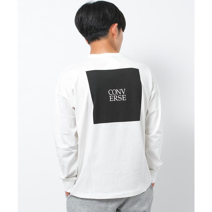 オフホワイト | CONVERSE 別注バックスクエアプリントロングTシャツ カットソー | 子ども服 SHUSHU
