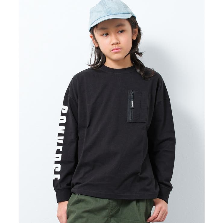 ブラック | CONVERSE 別注CONVERSEポケット付袖ロゴロングTシャツ カットソー | 子ども服 SHUSHU