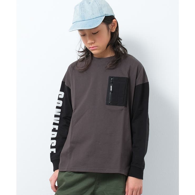 チャコールグレー | CONVERSE 別注CONVERSEポケット付袖ロゴロングTシャツ カットソー | 子ども服 SHUSHU