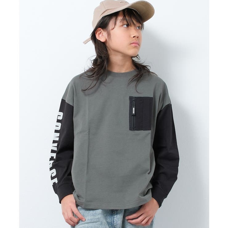カーキ | CONVERSE 別注CONVERSEポケット付袖ロゴロングTシャツ カットソー | 子ども服 SHUSHU
