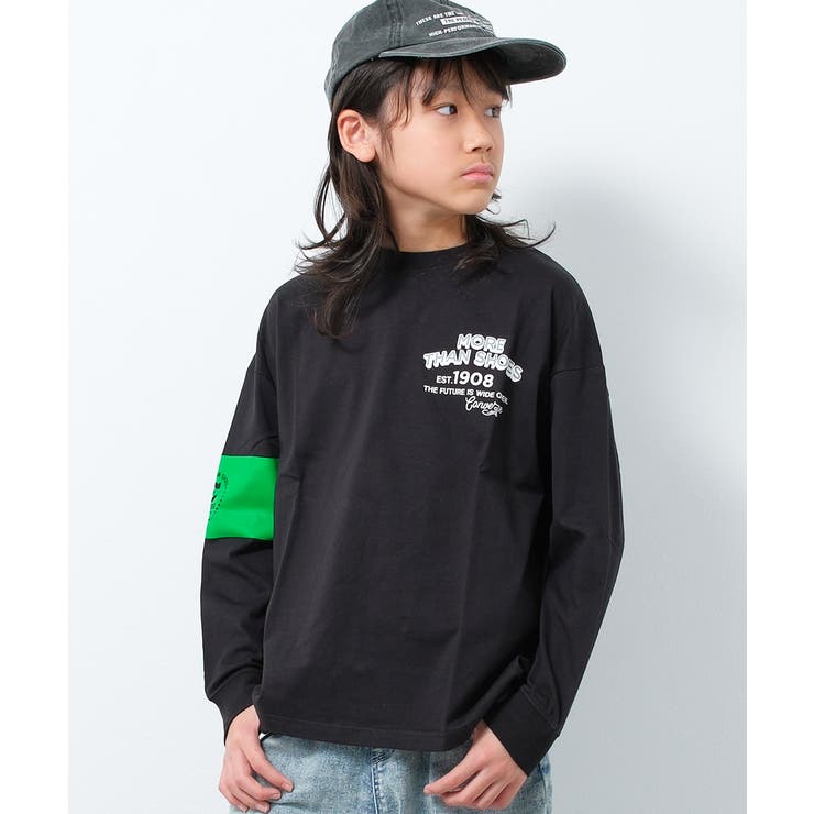 ブラック | CONVERSE 別注袖ラインプリントロングTシャツ カットソー | 子ども服 SHUSHU